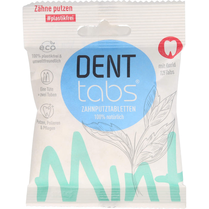 DENTTABS Zahnputztabletten stevia-mint vollständiger Ersatz für herkömmliche Zahnpasta, 125 St. Tabletten