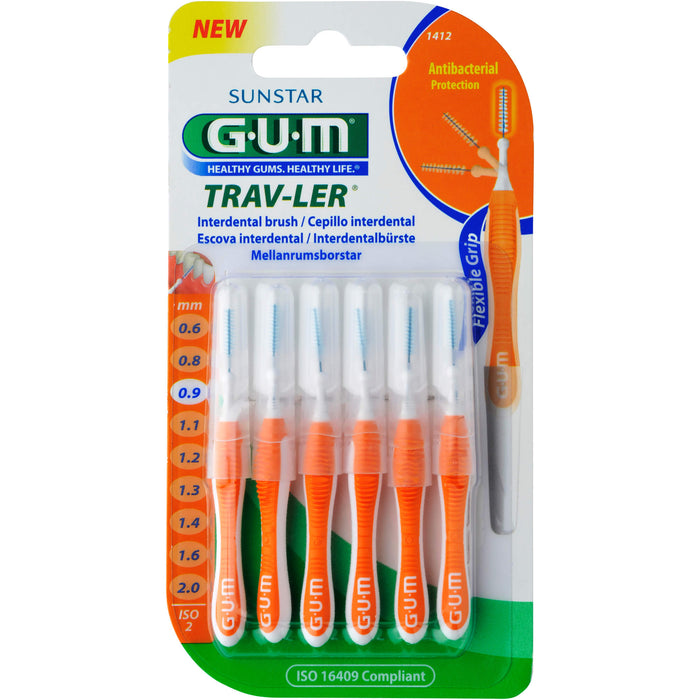 GUM TRAV-LER orange Kerze 0,9mm Interden+6 Kappen, 5 pc Brosses interdentaires