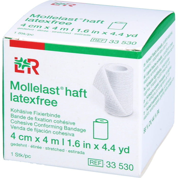 Mollelast haft latexfrei weiß 4cm x 4m kohäsive Fixierbinde zum Stützen und Entlasten von Gelenken, 1 pc Paquet