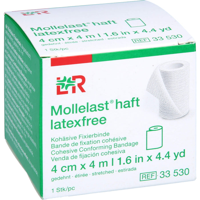 Mollelast haft latexfrei weiß 4cm x 4m kohäsive Fixierbinde zum Stützen und Entlasten von Gelenken, 1 pc Paquet