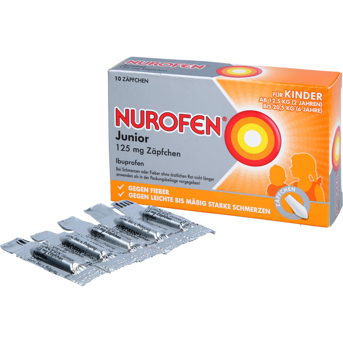 Nurofen Junior 125 mg Zäpfchen bei Fieber & Schmerzen ab 2 Jahren, 10 pc Suppositoires