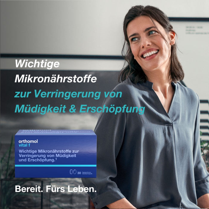 Orthomol Vital f - Mikronährstoffe für Frauen - bei Müdigkeit und Erschöpfung - mit B-Vitaminen, Omega-3-Fettsäuren, Magnesium - Tabletten/Kapseln, 30 St. Tagesportionen