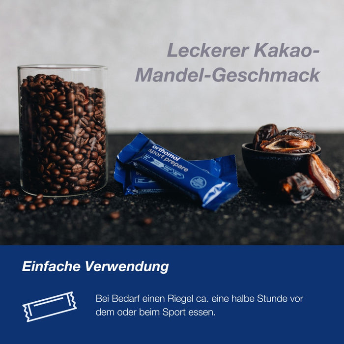 Orthomol Sport prepare - Fruchtriegel mit Kreatin, Koffein und BCAAs - Einnahme vor dem Training - Schoko-Mandel-Dattel-Geschmack, 1 St. Riegel