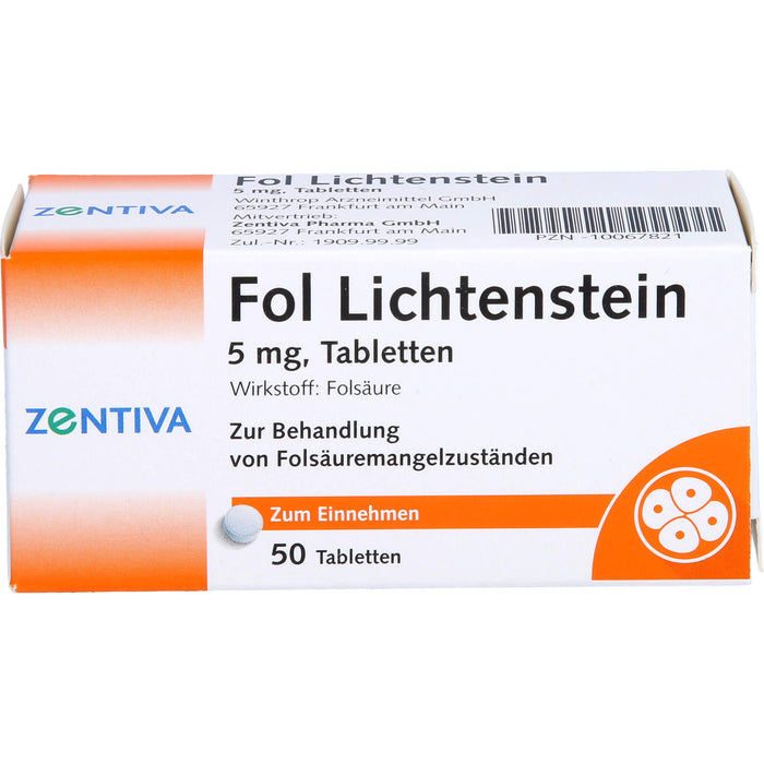 Fol Lichtenstein 5 mg Tabletten zur Behandlung von Folsäuremängelzuständen, 50 pcs. Tablets