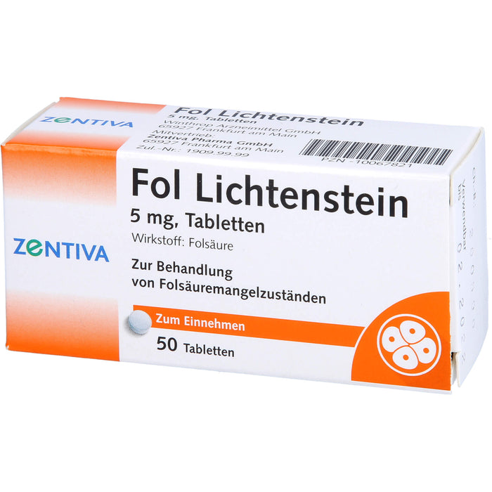 Fol Lichtenstein 5 mg Tabletten zur Behandlung von Folsäuremängelzuständen, 50 pcs. Tablets