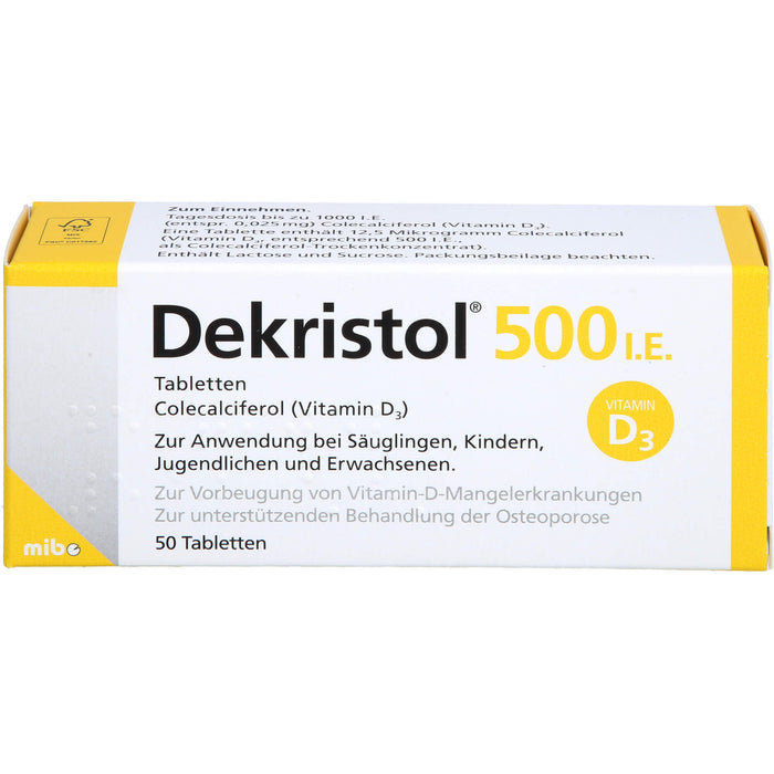 Dekristol 500 I.E. Tabletten bei Vitamin-D-Mangelerkrankungen und zur unterstützenden Behandlung der Osteoporose, 50 pcs. Tablets