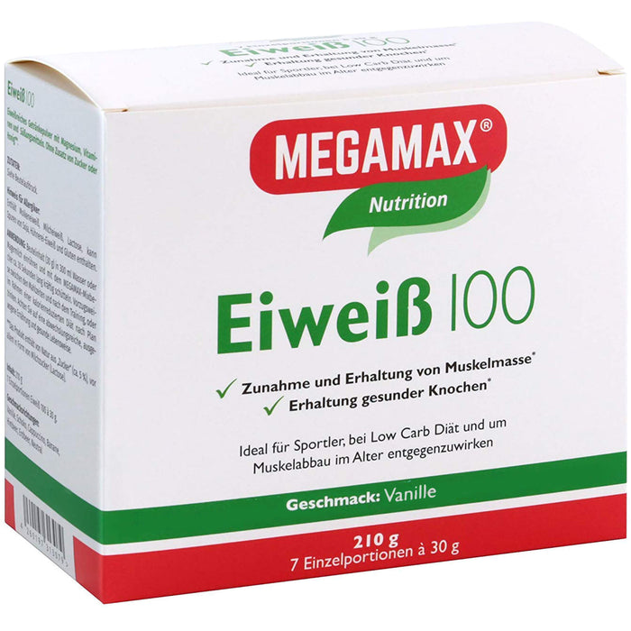 MEGAMAX Nutrition Eiweiß 100 Pulver Vanille-Geschmack, 210 g Poudre