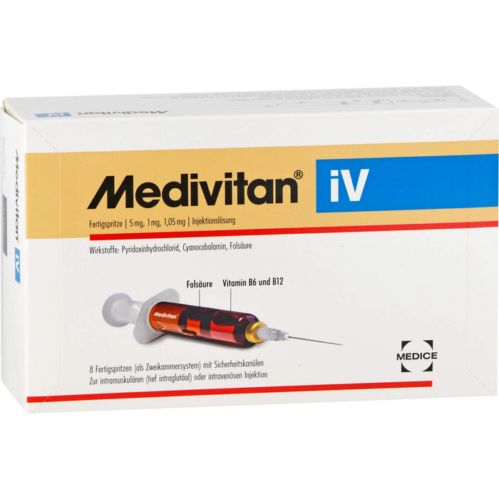 Medivitan iV Fertigspritze 4,11 mg, 1 mg, 1,05 mg Injektionslösung zur intramuskulären oder intravenösen Anwendung, 8 St. Lösung