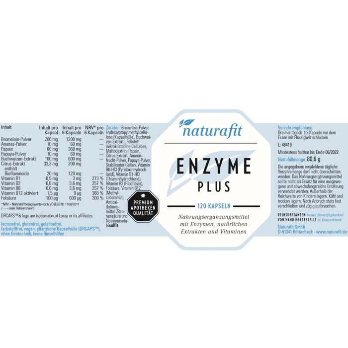 naturafit Enzyme Plus Kapseln, 120 pcs. Capsules