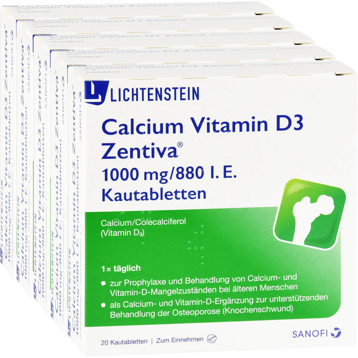 Calcium Vitamin D3 Zentiva 1000 mg / 880 I.E. Kautabletten zur Behandlung von Vitamin-D- und Calcium-Mangelzuständen, 100 St. Tabletten