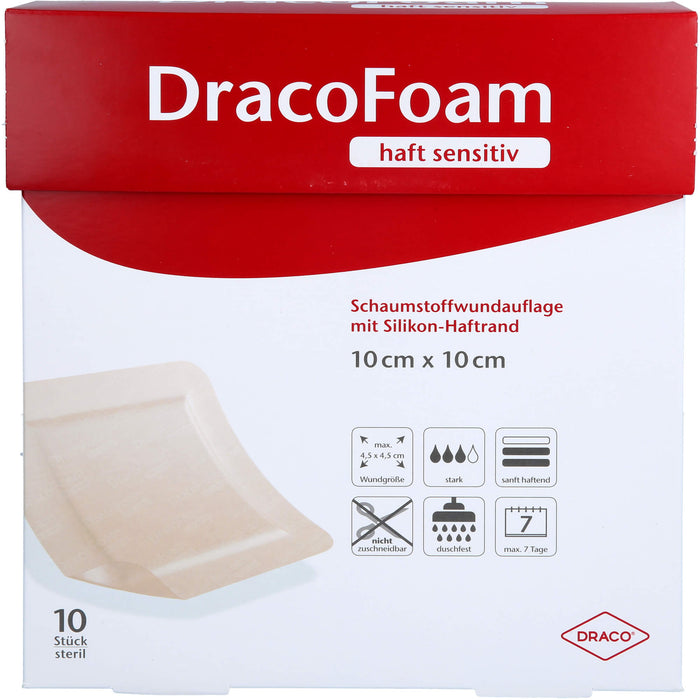 DracoFoam haft sensitiv Schaumstoffverband 10 x 10 cm, 10 pc Pansements