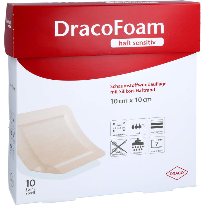 DracoFoam haft sensitiv Schaumstoffverband 10 x 10 cm, 10 pc Pansements