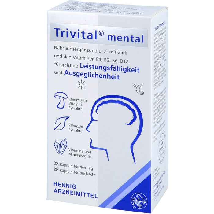 Trivital mental Kapseln für geistige Leistungsfähigkeit und Ausgeglichenheit, 56 pc Capsules