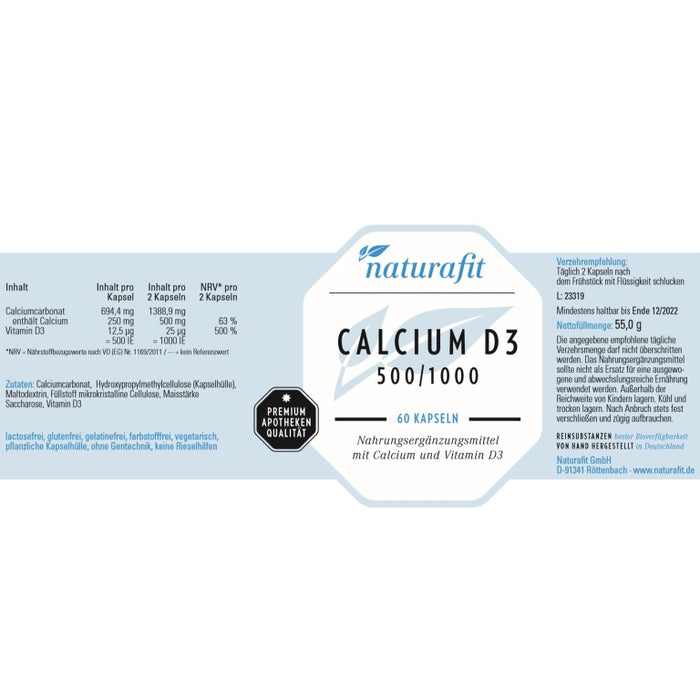 naturafit Calcium D3 500/1000 Kapseln, 60 pcs. Capsules