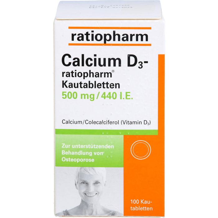 Calcium D3-ratiopharm Kautabletten 500 mg/440 I.E. zur unterstützenden Behandlung von Osteoporose, 100 pc Tablettes