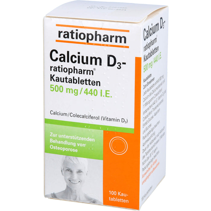 Calcium D3-ratiopharm Kautabletten 500 mg/440 I.E. zur unterstützenden Behandlung von Osteoporose, 100 pc Tablettes