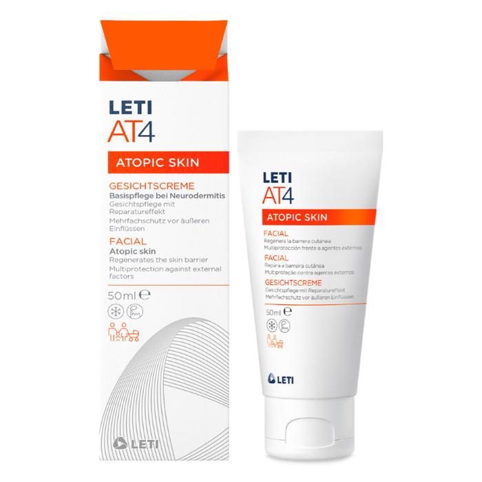 LETI AT4 Gesichtscreme - Gesichtspflege mit Reparatureffekt bei trockener oder zu Neurodermitis neigender Haut, 50 ml Creme