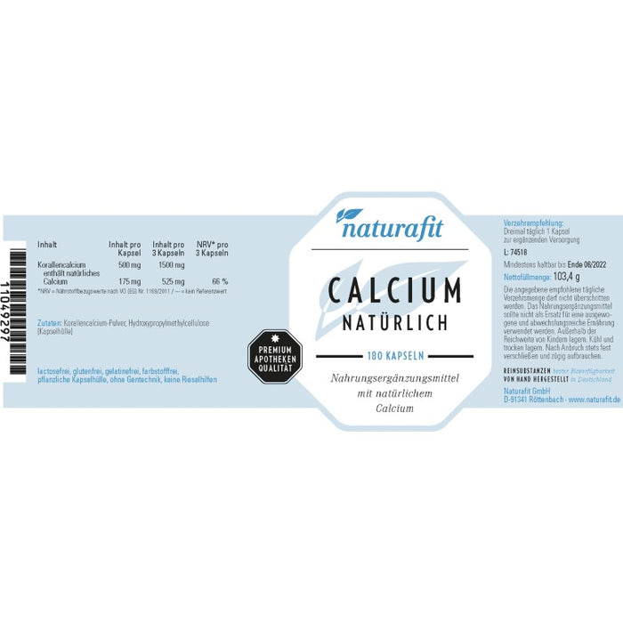 naturafit Calcium natürlich Kapseln, 180 pc Capsules