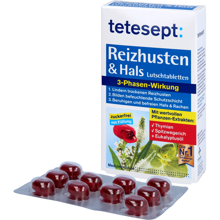 tetesept Reizhusten & Hals Lutschtabletten bei erkältungstypischen Beschwerden wie Husten, Heiserkeit und leichten Halsschmerzen, 20 St. Tabletten