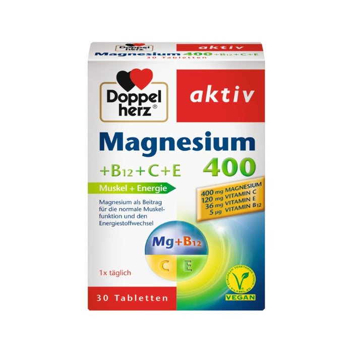 Doppelherz Magnesium 400 + B12 + C + E, 30 St TAB