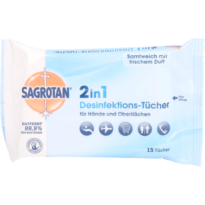 SAGROTAN 2 in 1 Desinfektions-Tücher, 15 pcs. Cloths