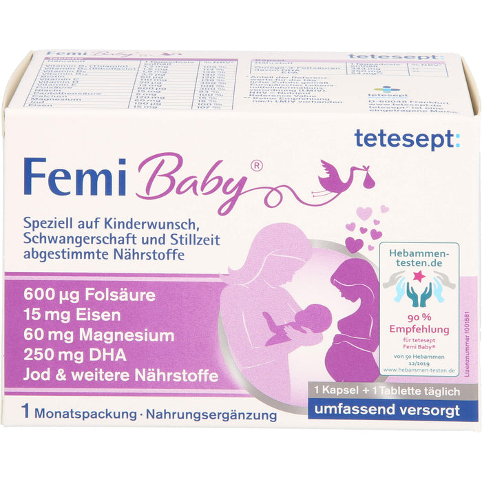 tetesept Femi Baby Kapseln + Tabletten bei Kinderwunsch, Schwangerschaft und Stillzeit, 60 pcs. Combipack