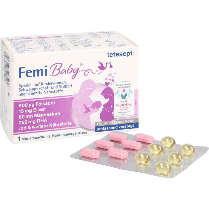 tetesept Femi Baby Kapseln + Tabletten bei Kinderwunsch, Schwangerschaft und Stillzeit, 60 pc Paquet combiné