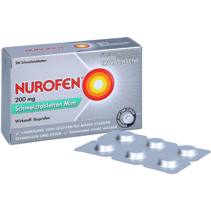 NUROFEN 200 mg Schmelztabletten Mint bei Schmerzen und Fieber, 24 St. Tabletten