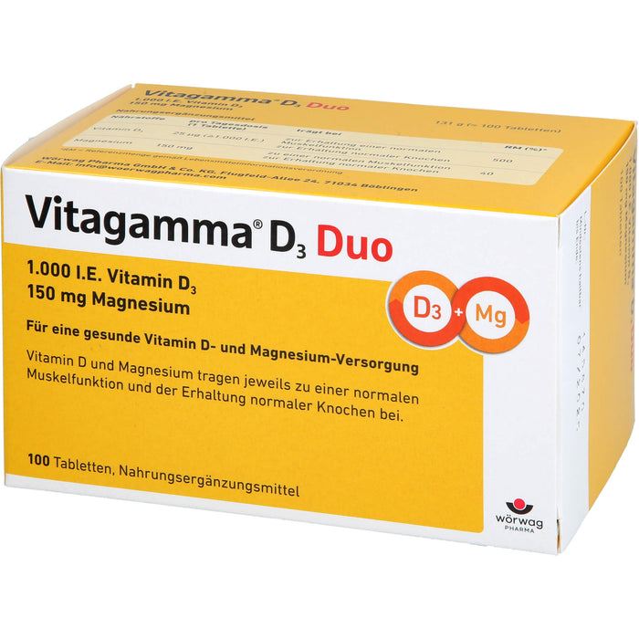 Vitagamma D3 Duo 1.000 I.E. Vitamin D3 150 mg Magnesium Tabletten, 100 pc Tablettes