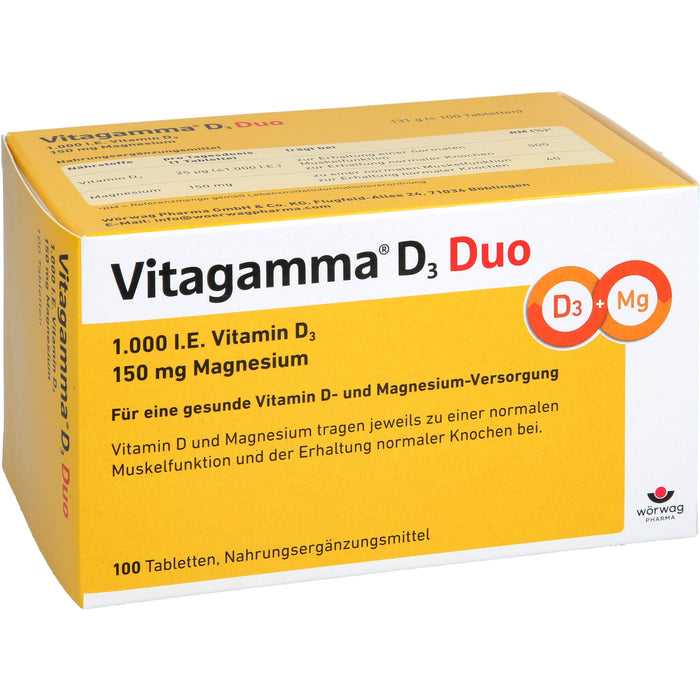 Vitagamma D3 Duo 1.000 I.E. Vitamin D3 150 mg Magnesium Tabletten, 100 St. Tabletten