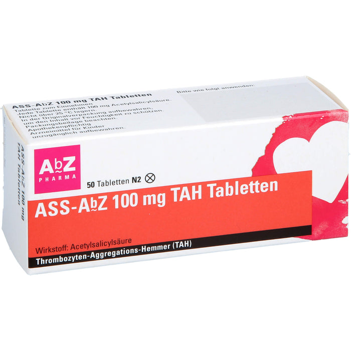 ASS-AbZ 100 mg TAH Tabletten beugt u.a. der Enstehung von Blutgerinsseln vor, 50 St. Tabletten