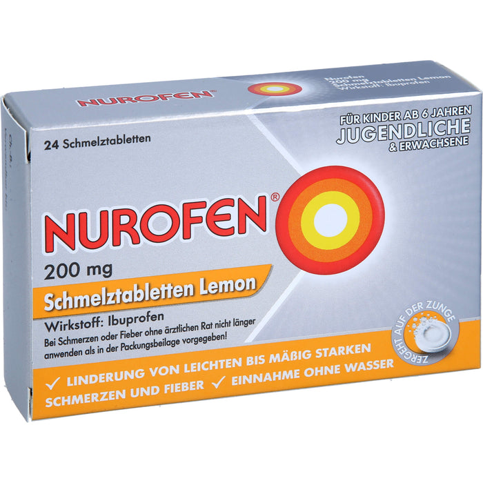 Nurofen Schmelztabletten Lemon bei Kopfschmerzen ab 6 Jahren 200mg, 24 pcs. Tablets