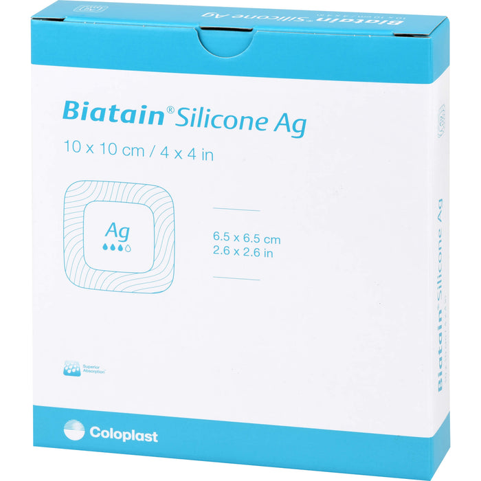 BIATAIN Silicone Ag Schaumverband 10x10 cm, 5 St KOM