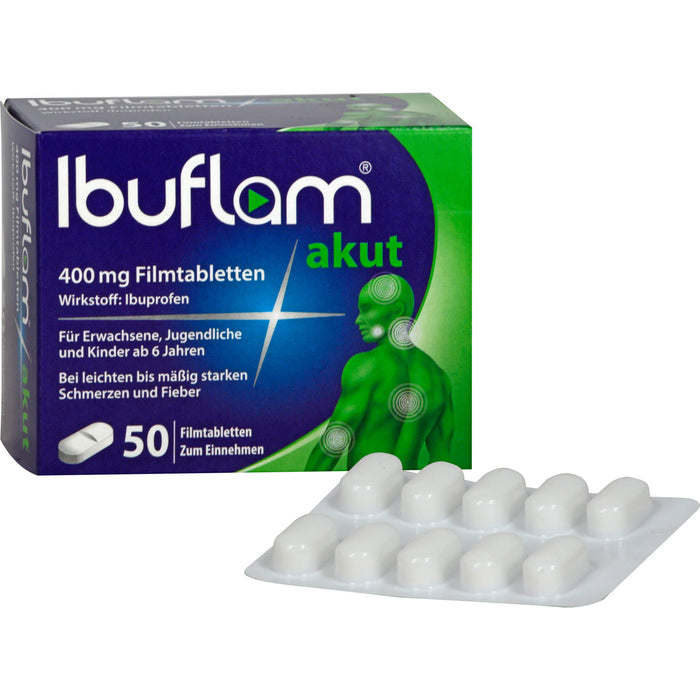 Ibuflam akut 400 mg Filmtabletten bei Schmerzen und Fieber, 50 pc Tablettes