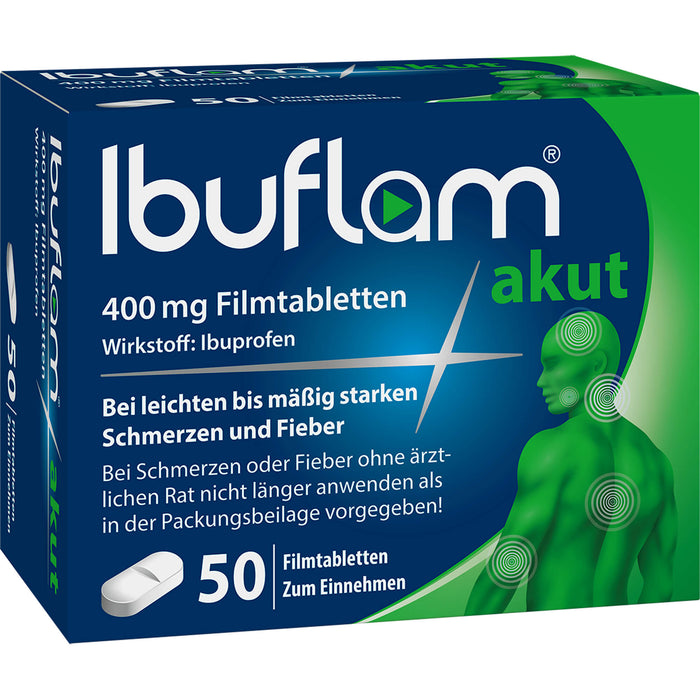 Ibuflam akut 400 mg Filmtabletten bei Schmerzen und Fieber, 50 pcs. Tablets