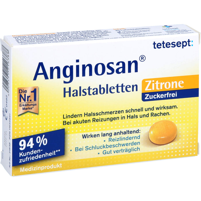 tetesept Anginosan Halstabletten Zitrone zuckerfrei lindern Halsschmerzen bei akuten Reizungen in Hals und Rachen, 20 pc Tablettes