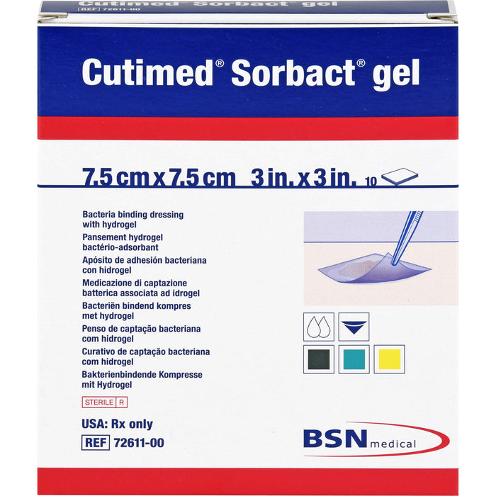 Cutimed Sorbact Gel bakterienbindende Kompresse 7,5 cm x 7,5 cm, 10 pc Compresses