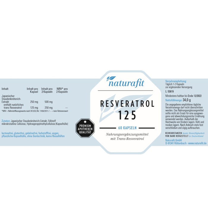 naturafit Resveratrol 125 Kapseln, 60 St. Kapseln