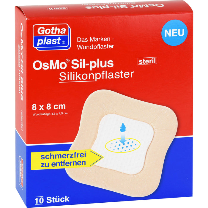 OsMo Sil-plus Silikonpflaster 8X8cm steril, 10 St PFL