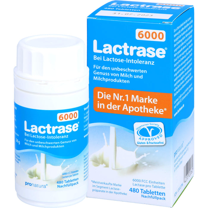 Lactrase 6000 bei Lactose-Intoleranz Tabletten Nachfüllpack, 480 pc Tablettes