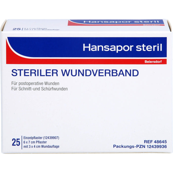 Hansapor steril Wundverband 6 x 7 cm Pflaster mit 3 x 4 cm Wundauflage, 25 pcs. Wound dressings