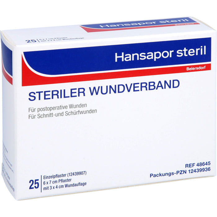 Hansapor steril Wundverband 6 x 7 cm Pflaster mit 3 x 4 cm Wundauflage, 25 pcs. Wound dressings