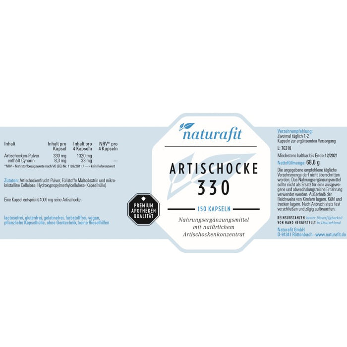 naturafit Artischocke 330 Kapseln, 150 pcs. Capsules