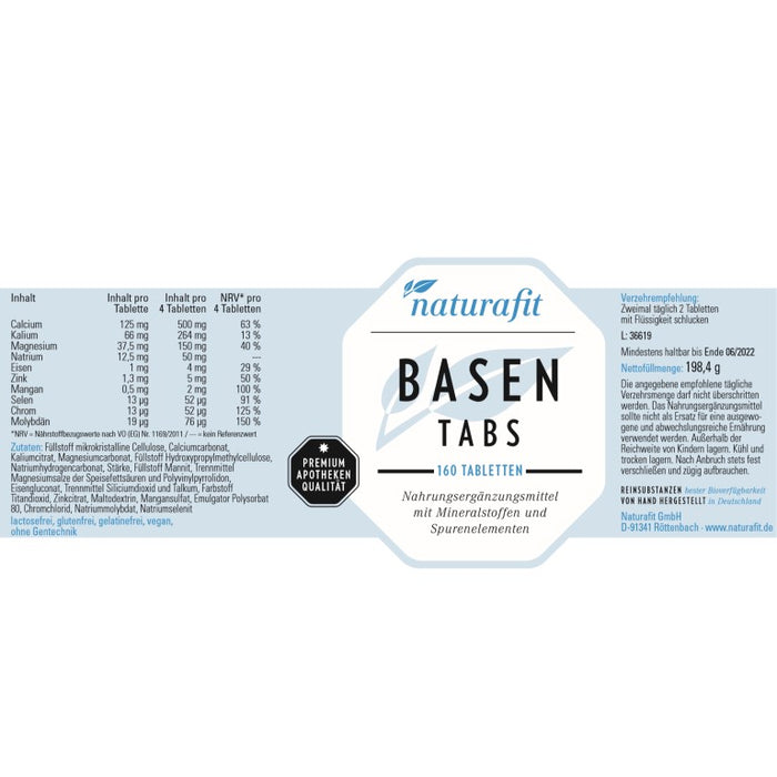 naturafit Basen Tabs Tabletten, 160 pc Tablettes