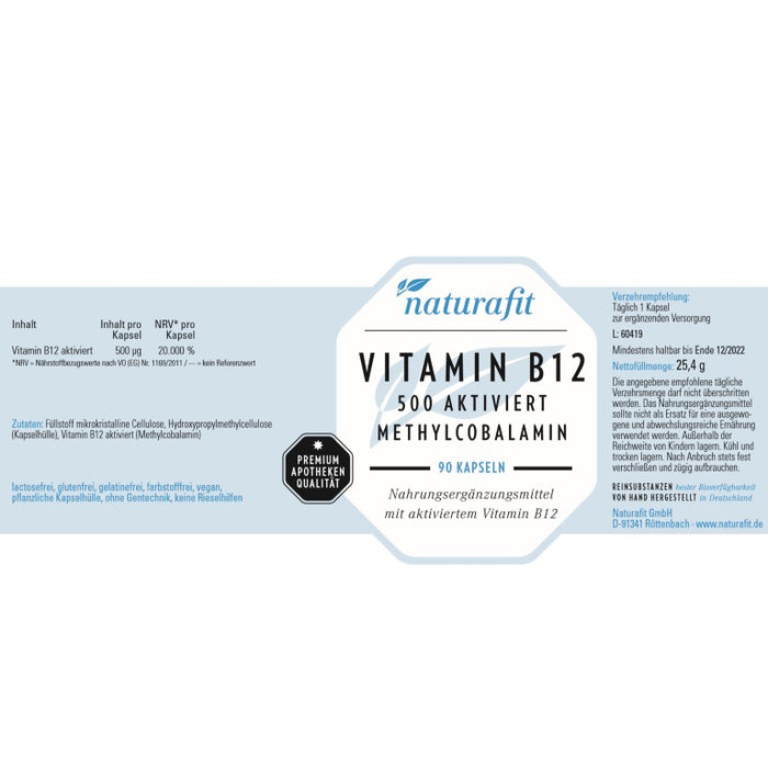 naturafit Vitamin B12 500 aktiviert Kapseln, 90 pcs. Capsules