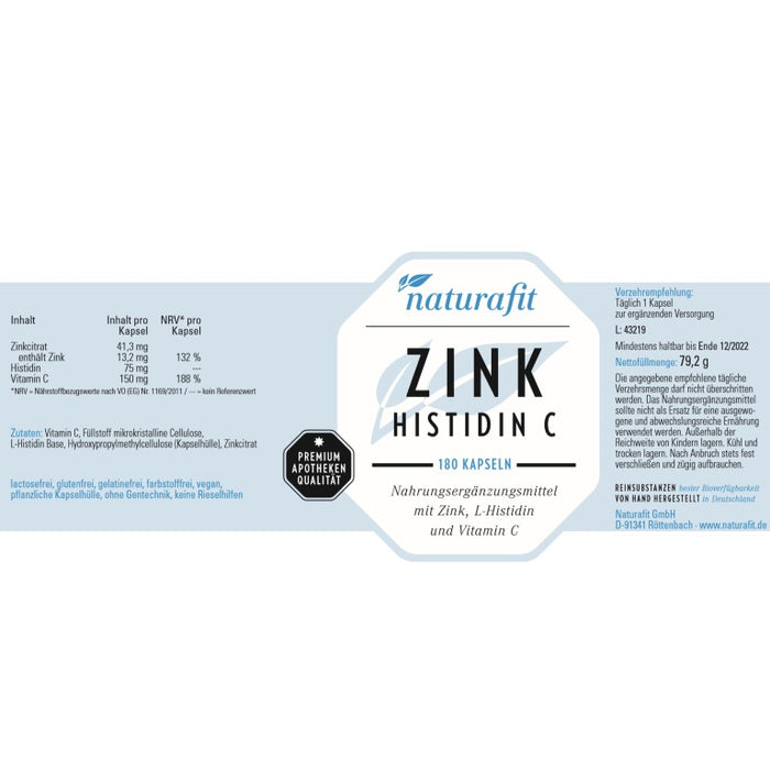 naturafit Zink Histidin C Kapseln, 180 pc Capsules