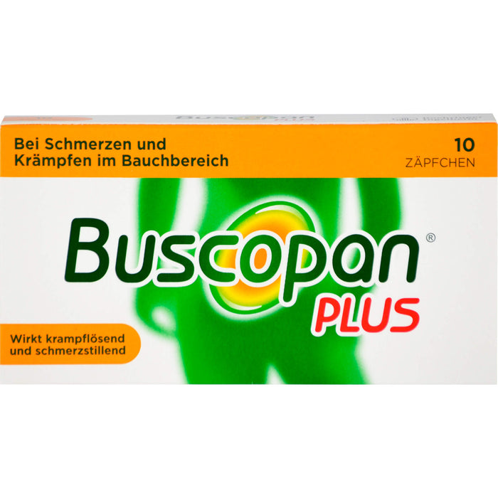 Buscopan plus 10 mg/800 mg Emra Zäpfchen bei Schmerzen und Krämpfen im Bauchbereich, 10 pc Suppositoires