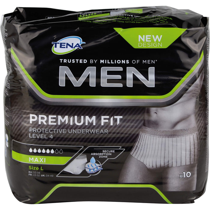 TENA Men Level 4 Premium Fit Prot. Underwear Gr. L, 10 pcs. Insoles