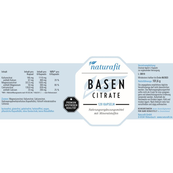 naturafit Basencitrate Kapseln, 120 pc Capsules