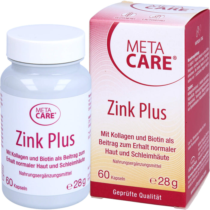 Meta Care Zink+ Kapseln zum Erhalt normaler Haur und Schleimhäute, 60 pcs. Capsules